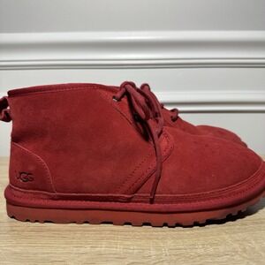 UGG Neumel Mens S‎ 9 Red Suede Sheepskin Ankle Winter Boots 3236
